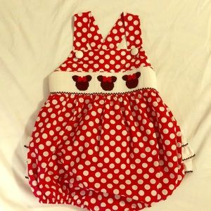 Classic Whimsy Minnie Mouse smocked romper 3T